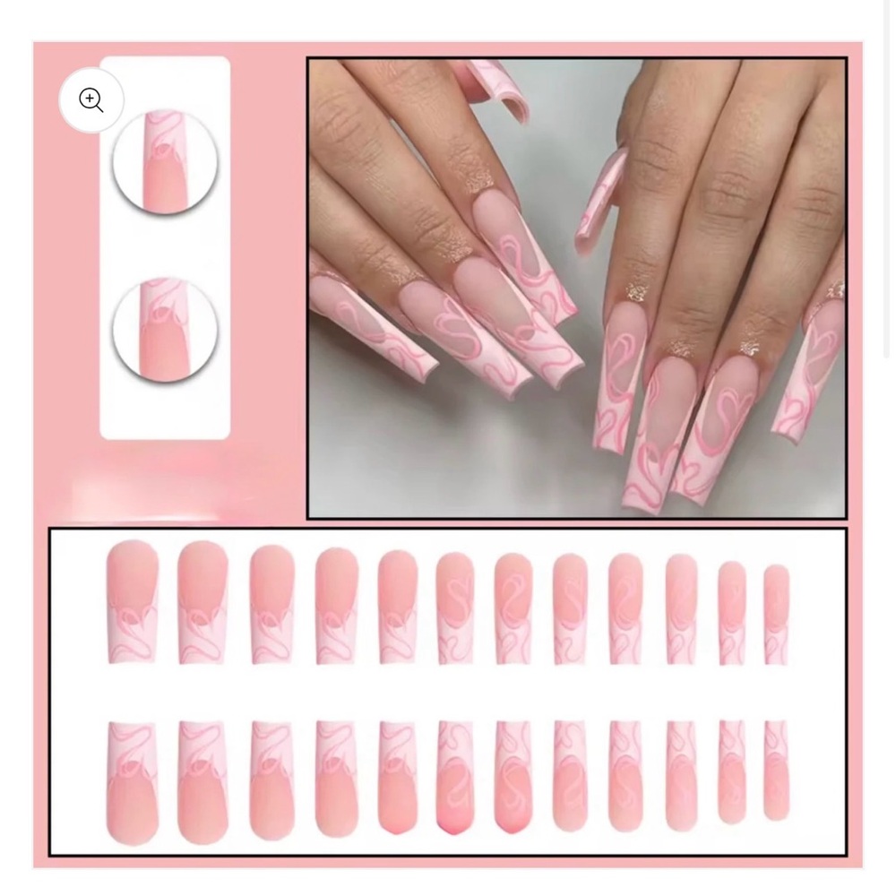 Trendy Pink Swirl Nail Set